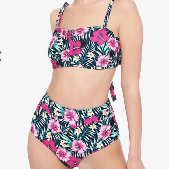 Pink Tropical Floral Swim Top Hot Topic - Picture 1 of 5